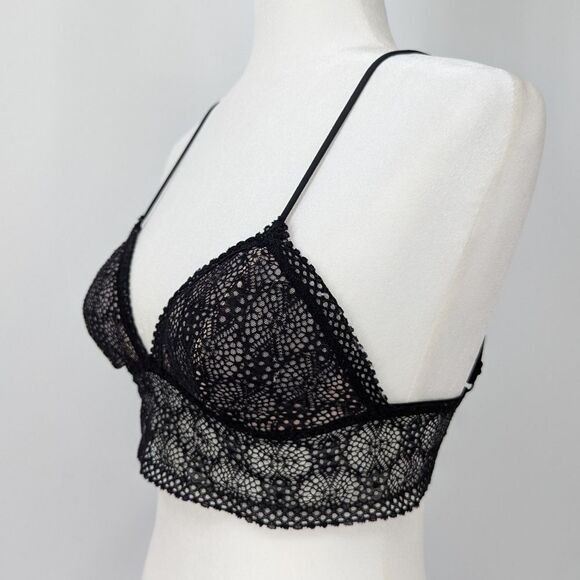 Victoria's Secret Black Long Line Stretch Geometric Crochet Lace Bralette Small - Picture 5 of 9